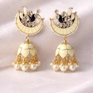 ivory meenakari kundan jhumka earrings handmade | pearl tassel designer earrings