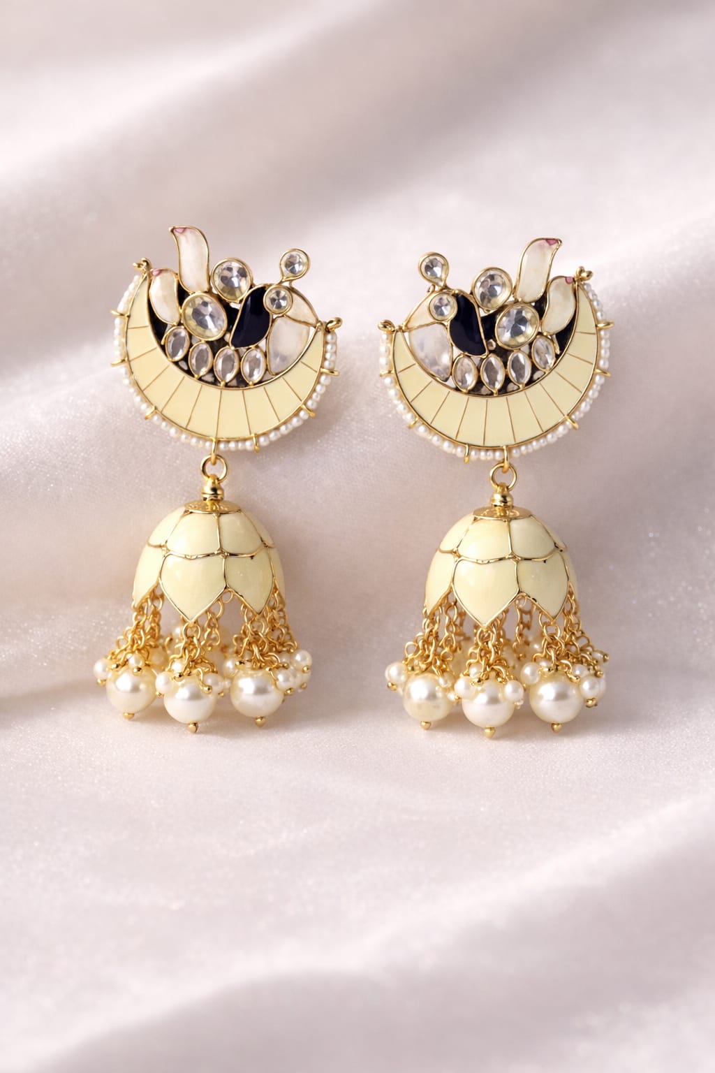 ivory meenakari kundan jhumka earrings handmade | pearl tassel designer earrings ivory meenakari kundan jhumka earrings handmade | pearl tassel designer earrings