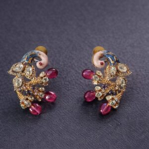 bird design meenakari kundan earrings handmade | ruby stone traditional earrings