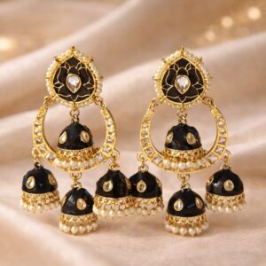 black meenakari kundan multi jhumka earrings handmade | pearl drop bridal earrings
