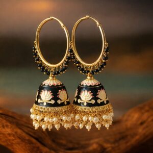 black meenakari hoop jhumka earrings handmade | pearl drop traditional earrings