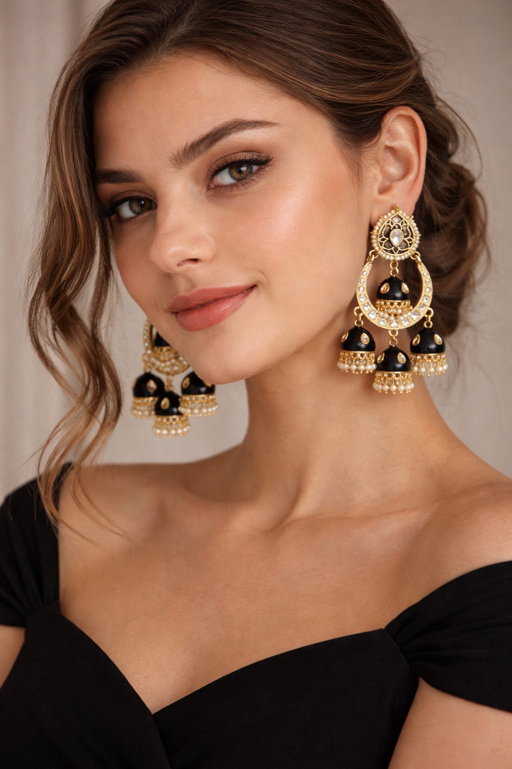 black meenakari kundan multi jhumka earrings handmade | pearl drop bridal earrings black meenakari kundan multi jhumka earrings handmade | pearl drop bridal earrings