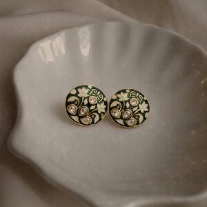 green meenakari stud earrings handmade | kundan floral tops for daily wear