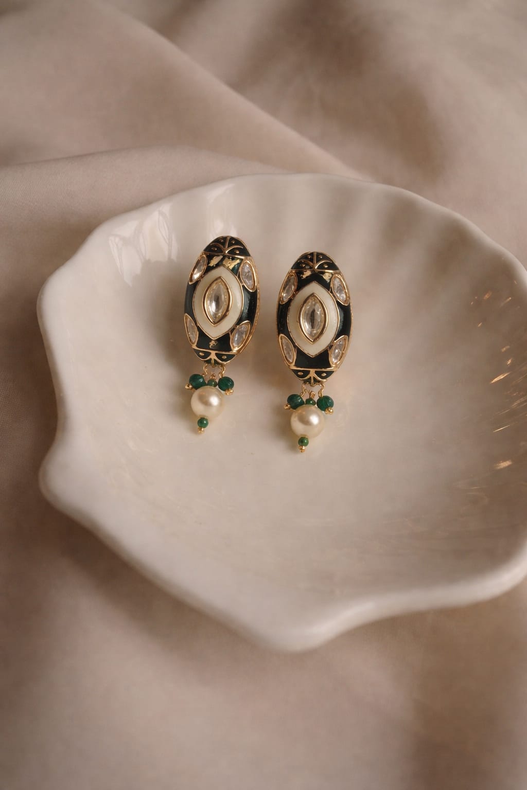 black white meenakari kundan drop earrings handmade | pearl bead elegant earrings black white meenakari kundan drop earrings handmade | pearl bead elegant earrings