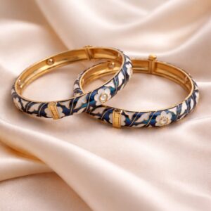 blue meenakari gold plated bangles for women | traditional floral kada bracelet set