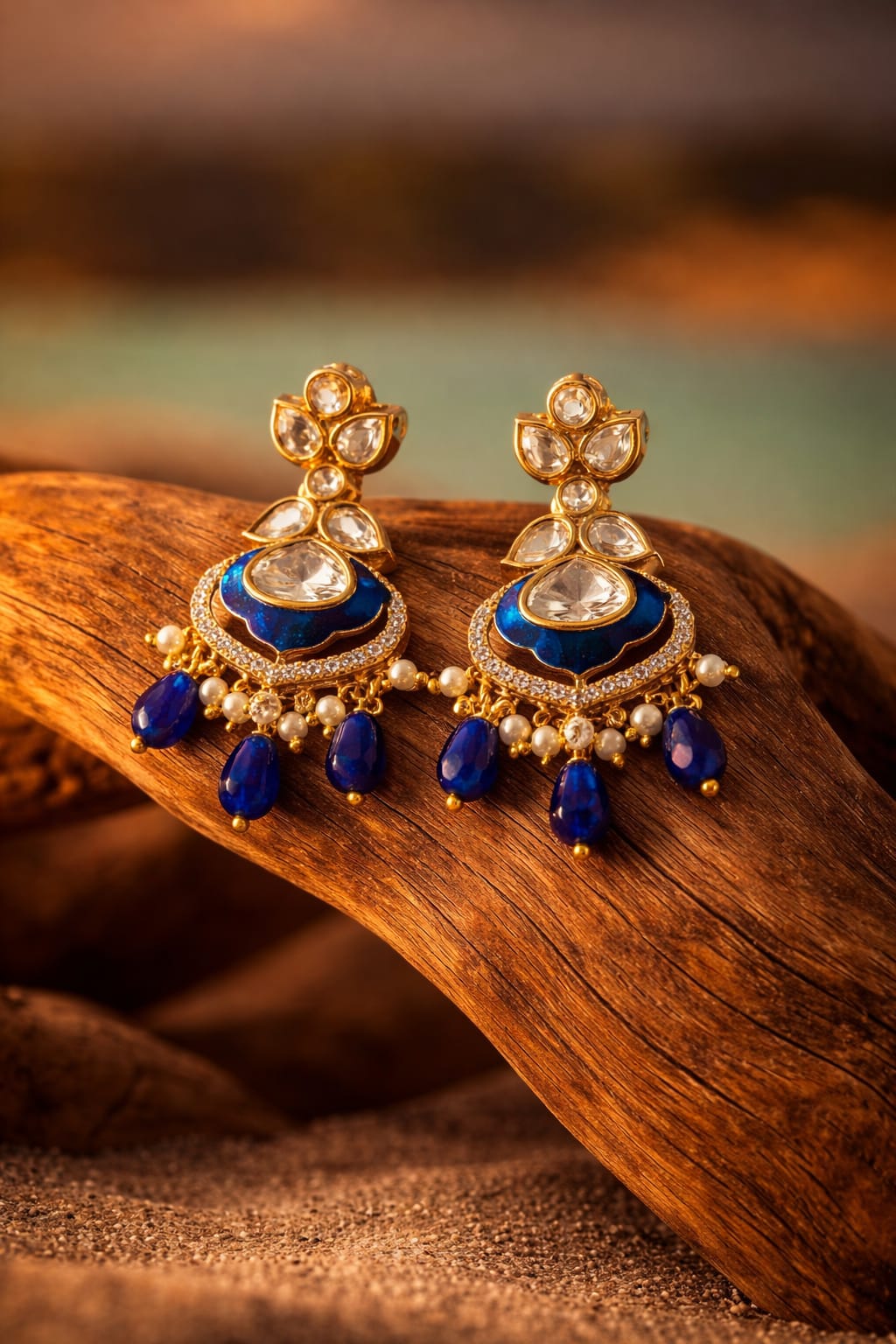 royal blue meenakari kundan jhumka earrings with pearl drops | handmade statement earrings royal blue meenakari kundan jhumka earrings with pearl drops | handmade statement earrings