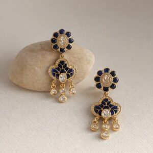 blue meenakari kundan floral drop earrings | handmade ethnic dangle earrings