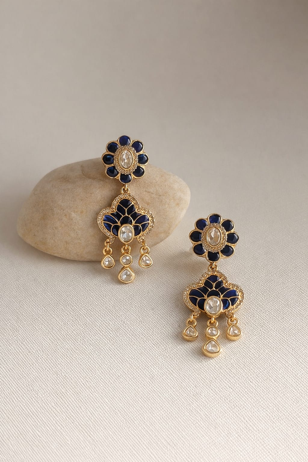 blue meenakari kundan floral drop earrings | handmade ethnic dangle earrings blue meenakari kundan floral drop earrings | handmade ethnic dangle earrings
