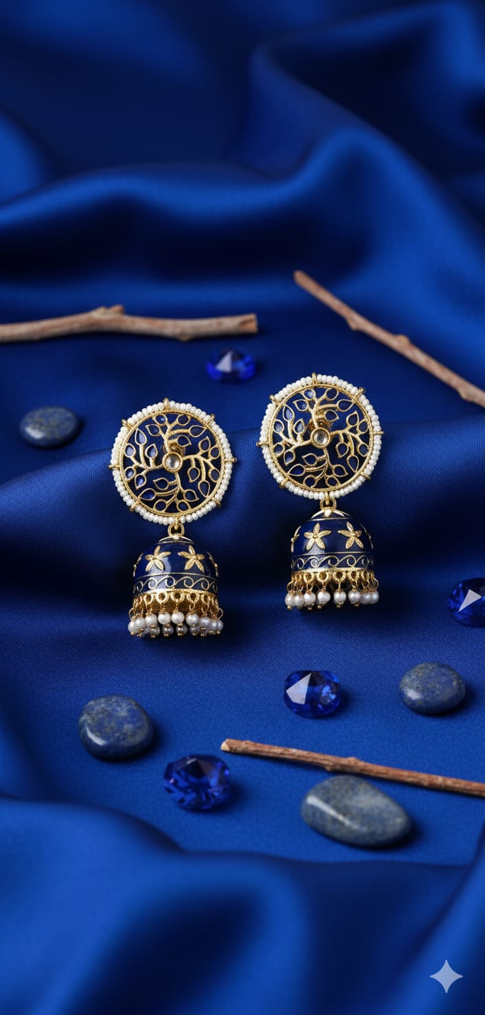 blue meenakari kundan jhumka earrings handmade | pearl drop traditional earrings blue meenakari kundan jhumka earrings handmade | pearl drop traditional earrings