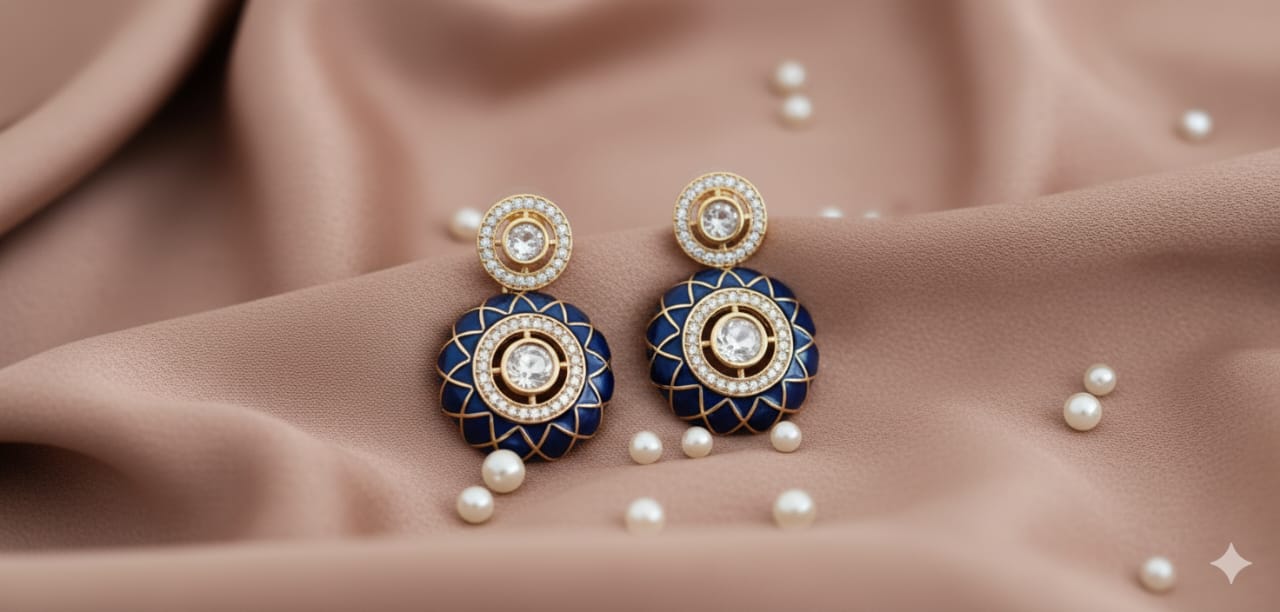 blue meenakari kundan round stud drop earrings | elegant ethnic designer earrings blue meenakari kundan round stud drop earrings | elegant ethnic designer earrings