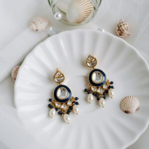 blue meenakari kundan pearl drop earrings | elegant ethnic designer earrings