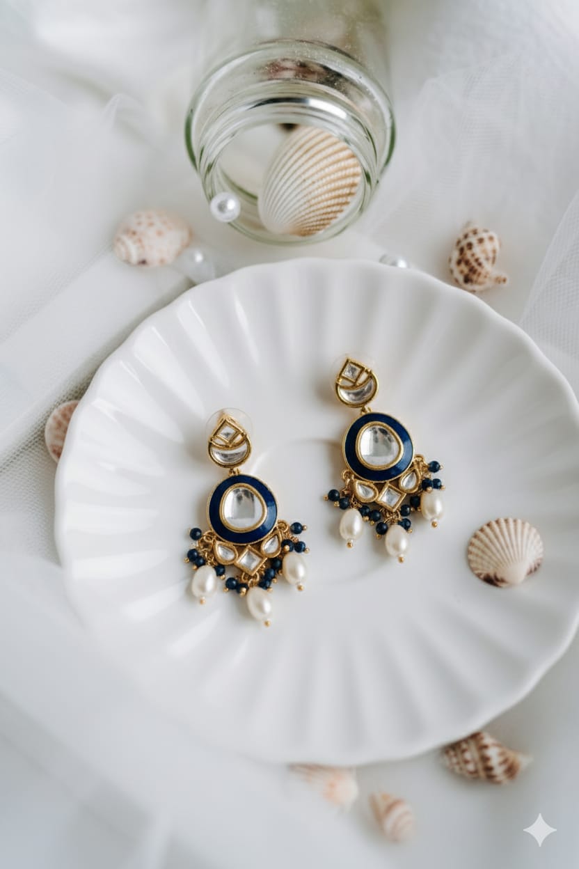 blue meenakari kundan pearl drop earrings | elegant ethnic designer earrings blue meenakari kundan pearl drop earrings | elegant ethnic designer earrings