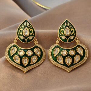 green meenakari kundan statement chandbali earrings | designer ethnic wedding earrings