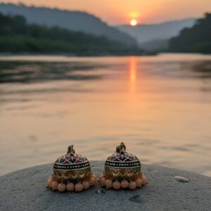 multicolor meenakari jhumka earrings with peach beads | traditional ethnic handmade earrings