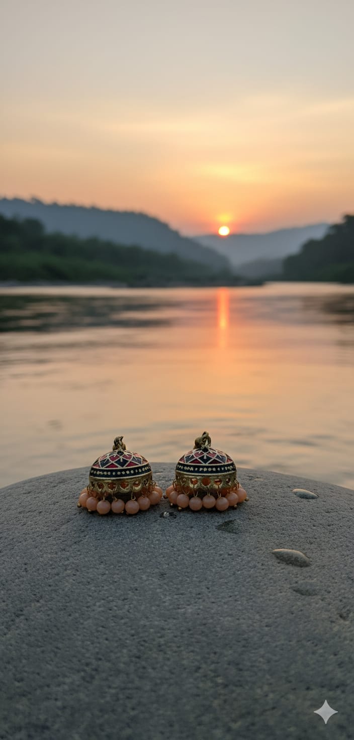 multicolor meenakari jhumka earrings with peach beads | traditional ethnic handmade earrings multicolor meenakari jhumka earrings with peach beads | traditional ethnic handmade earrings