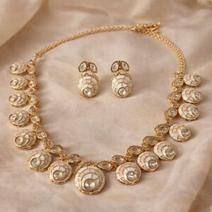 ivory meenakari kundan necklace set with earrings | bridal ethnic jewellery set