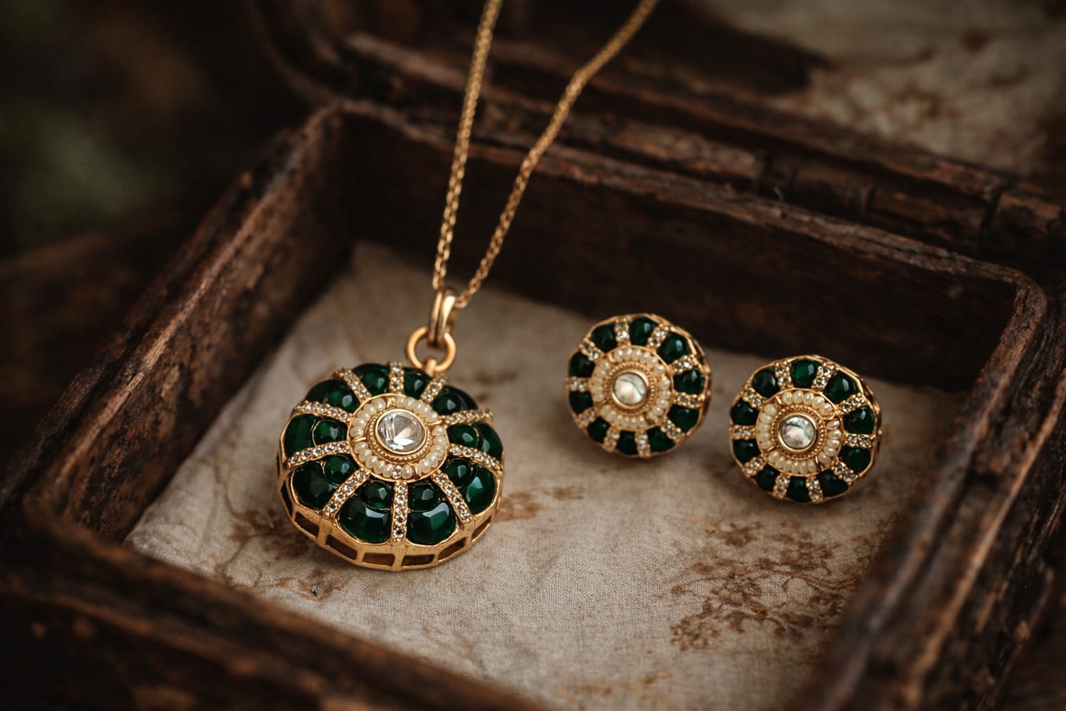 dark green kundan pendant set with earrings | elegant ethnic jewellery set for women dark green kundan pendant set with earrings | elegant ethnic jewellery set for women