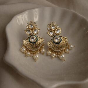 gold pearl jhumka earrings for women | lightweight ethnic drop earrings