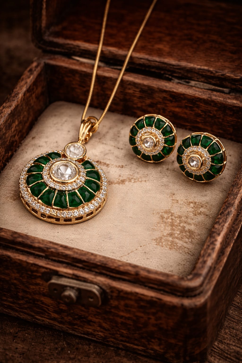 green meenakari pendant set with earrings for women | traditional kundan style jewellery set green meenakari pendant set with earrings for women | traditional kundan style jewellery set