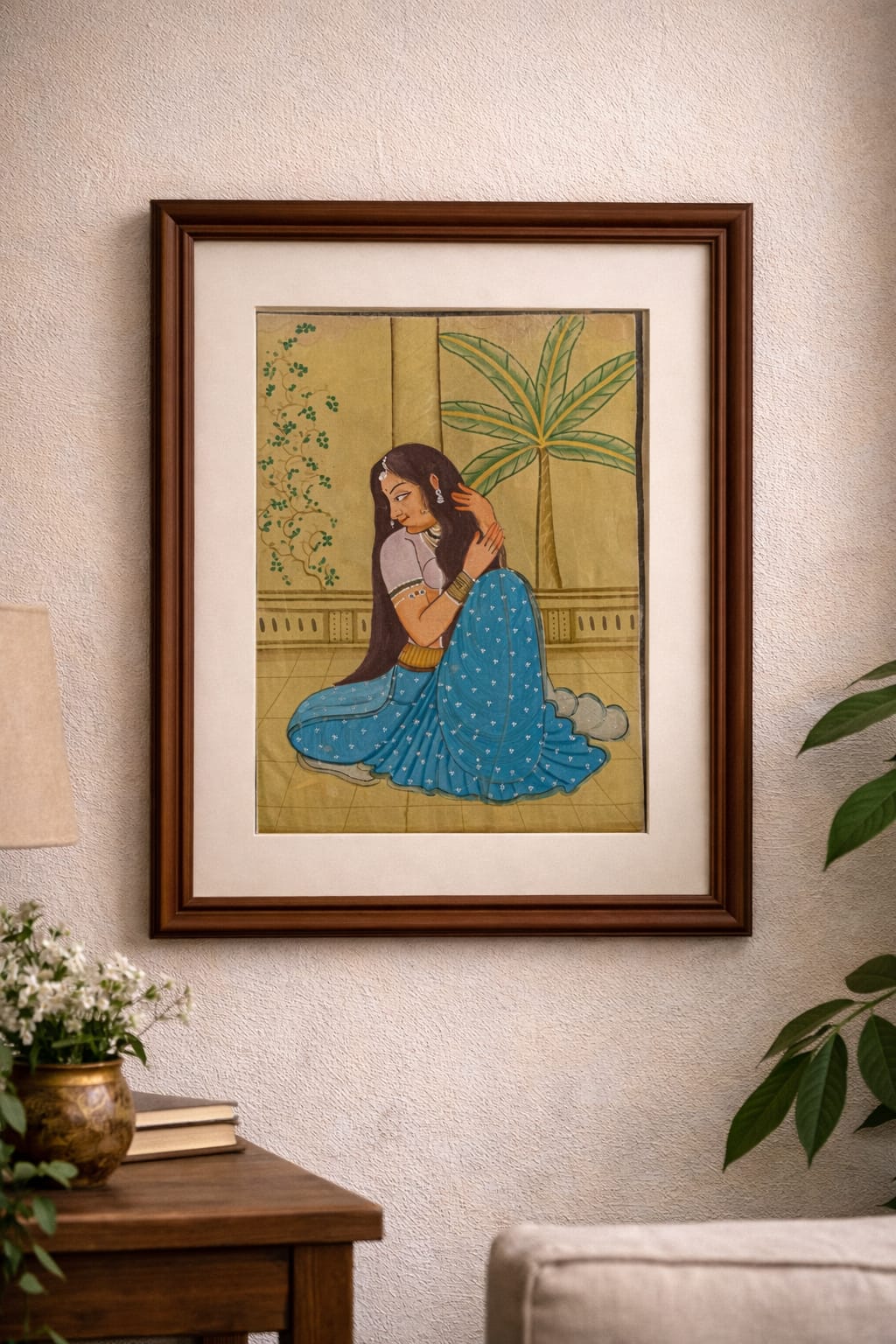 rajput lady miniature painting handmade | framed rajasthani wall art rajput lady miniature painting handmade | framed rajasthani wall art