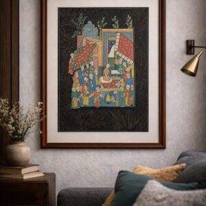 royal court scene miniature painting handmade | framed rajasthani wall art