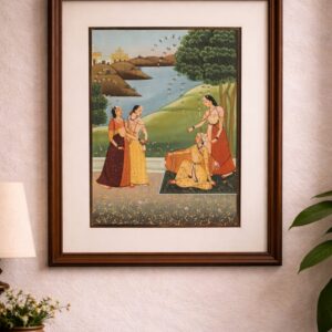royal garden riverside miniature painting handmade | framed rajasthani wall art