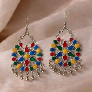 multicolor oxidised meenakari chandelier earrings for women | boho ethnic dangler earrings