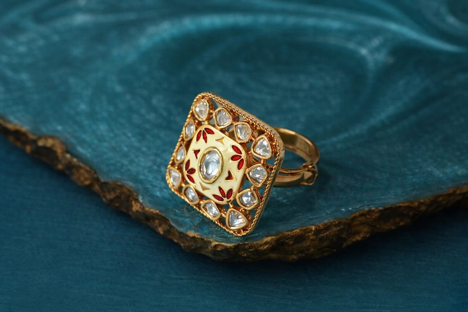 pink meenakari kundan adjustable ring for women | gold plated ethnic cocktail ring pink meenakari kundan adjustable ring for women | gold plated ethnic cocktail ring