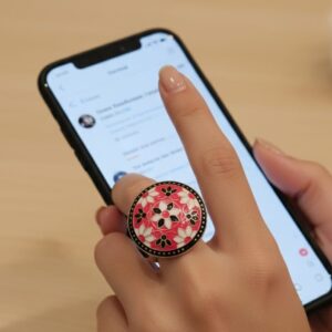 pink meenakari kundan adjustable statement ring for women | gold plated ethnic cocktail ring