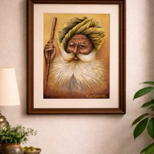 rajasthani elder portrait painting handmade | framed traditional wall art