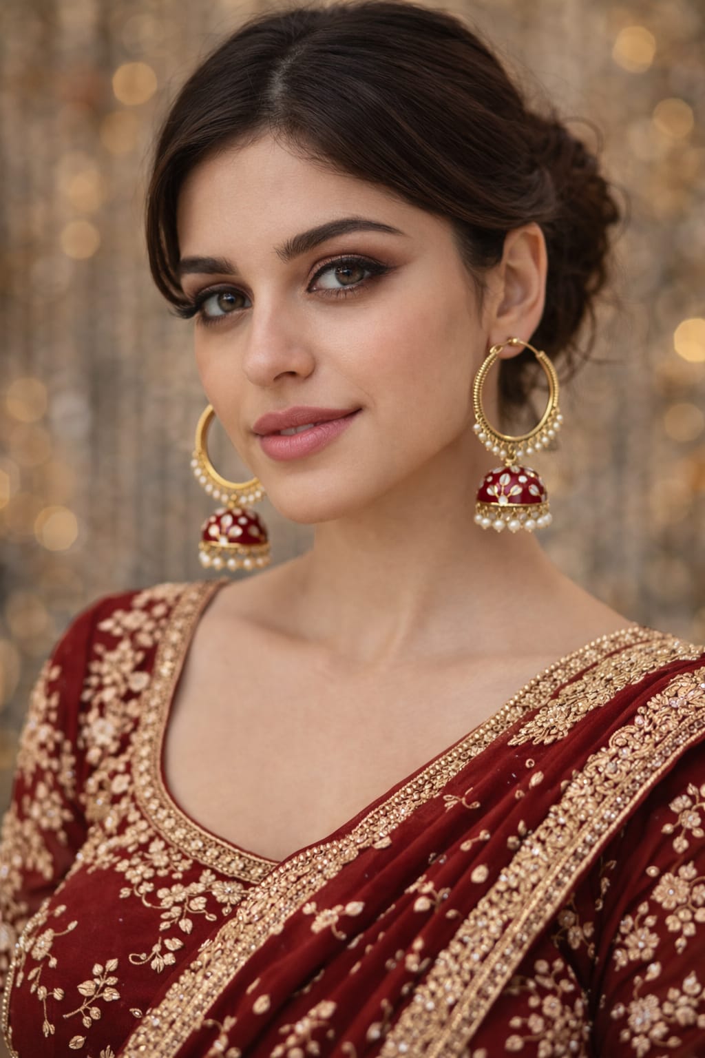 red meenakari hoop jhumka earrings with pearls for women | gold plated ethnic chandbali hoops red meenakari hoop jhumka earrings with pearls for women | gold plated ethnic chandbali hoops