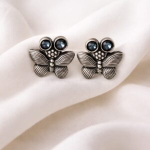 oxidised silver butterfly stud earrings for women | vintage boho minimal jewelry