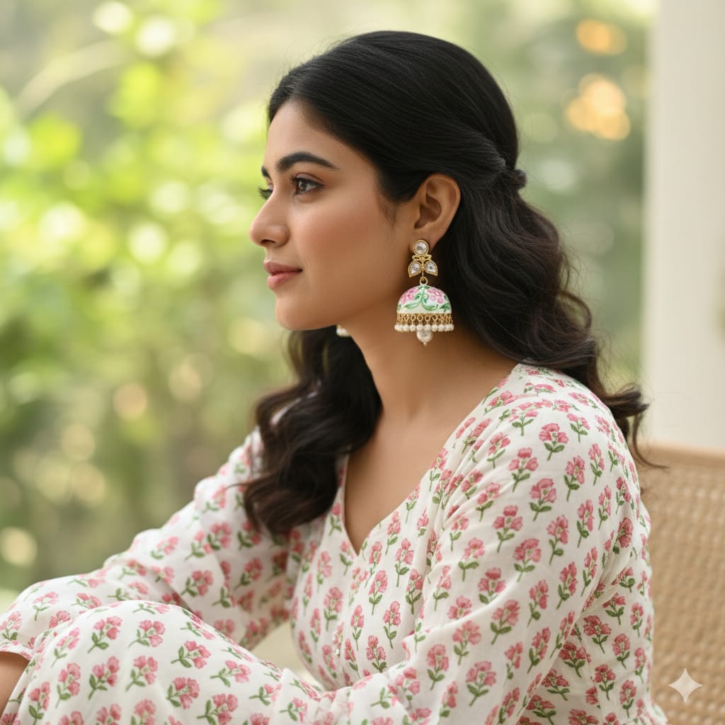 white floral meenakari jhumka earrings with pearls for women | gold plated kundan ethnic drop earrings white floral meenakari jhumka earrings with pearls for women | gold plated kundan ethnic drop earrings