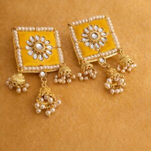 gold pearl cluster jhumka earrings for women | traditional ethnic lightweight jhumka earrings