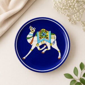 blue pottery camel wall plate