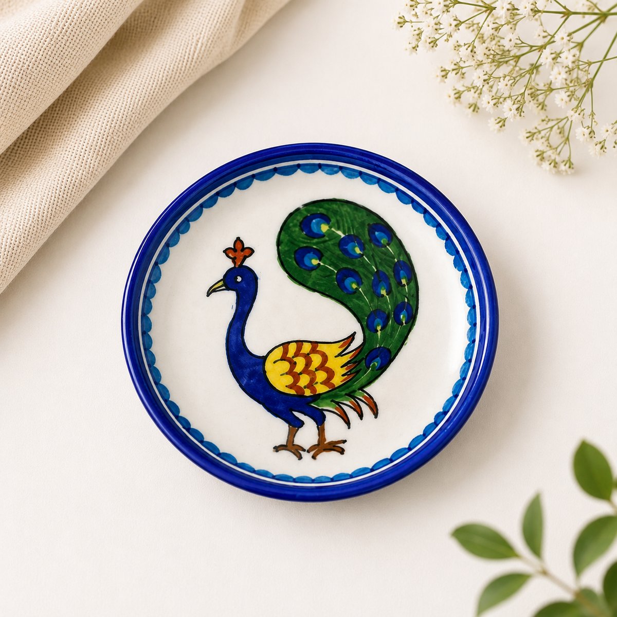 blue pottery peacock blue pottery peacock