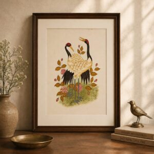 royal crane pair – traditional indian miniature painting